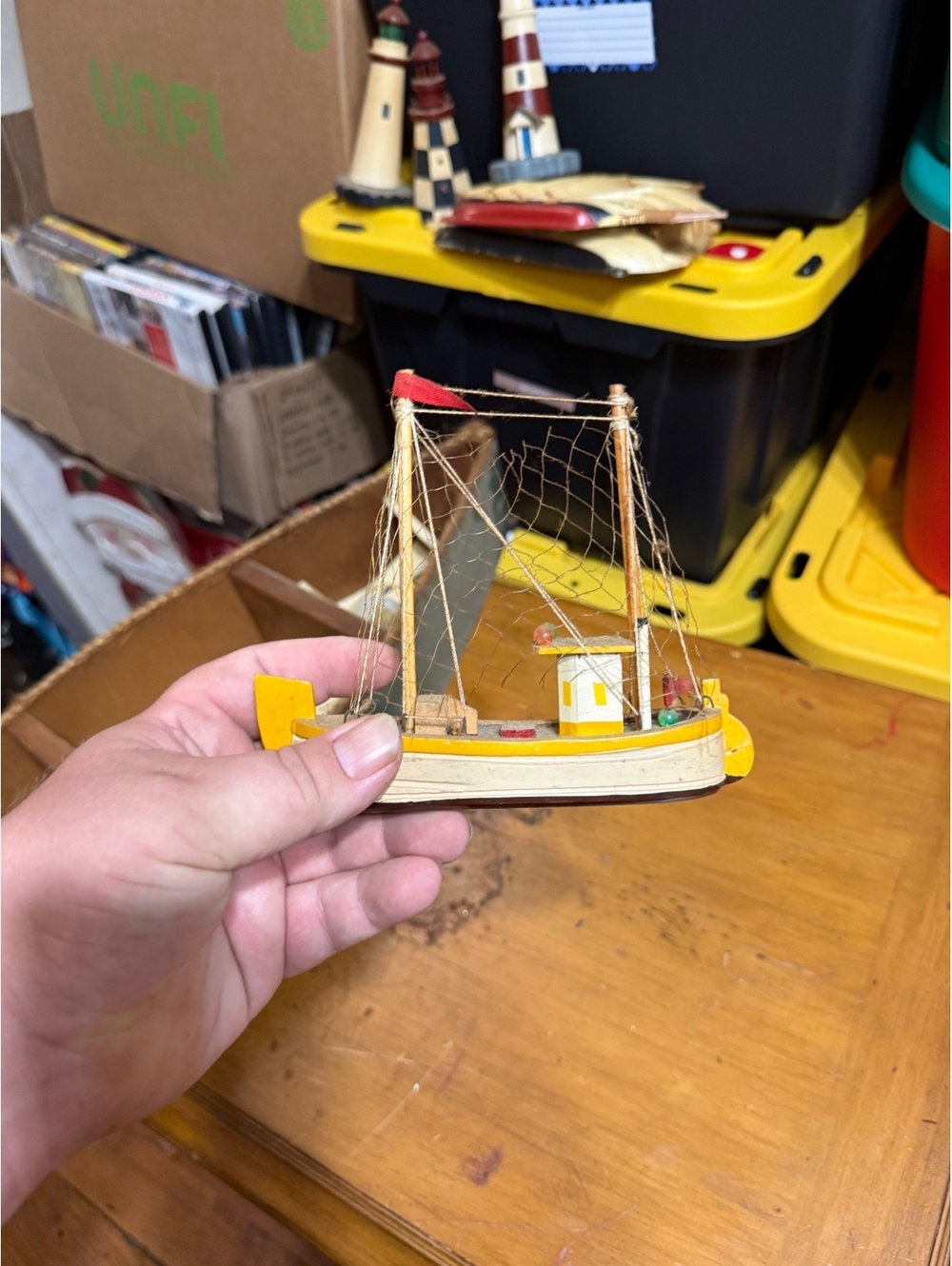 Wooden Model Fishing Boat with Nets